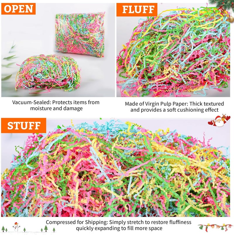 QOIUSO 8oz Easter Crinkle Paper Filler— 1/2LB Red, Green, Blue & Yellow Shredded Raffia/Crinkle Cut Paper for Gift Baskets, Boxes, Bags & Party Packaging — Fluffable Easter Basket Filler, Reusable - Image 2